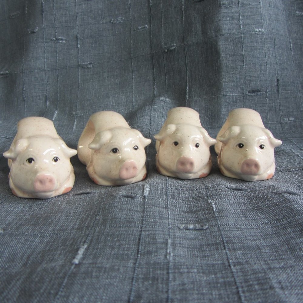 Vintage Porcelain Pig Napkin Rings, set of 4 and set of 2